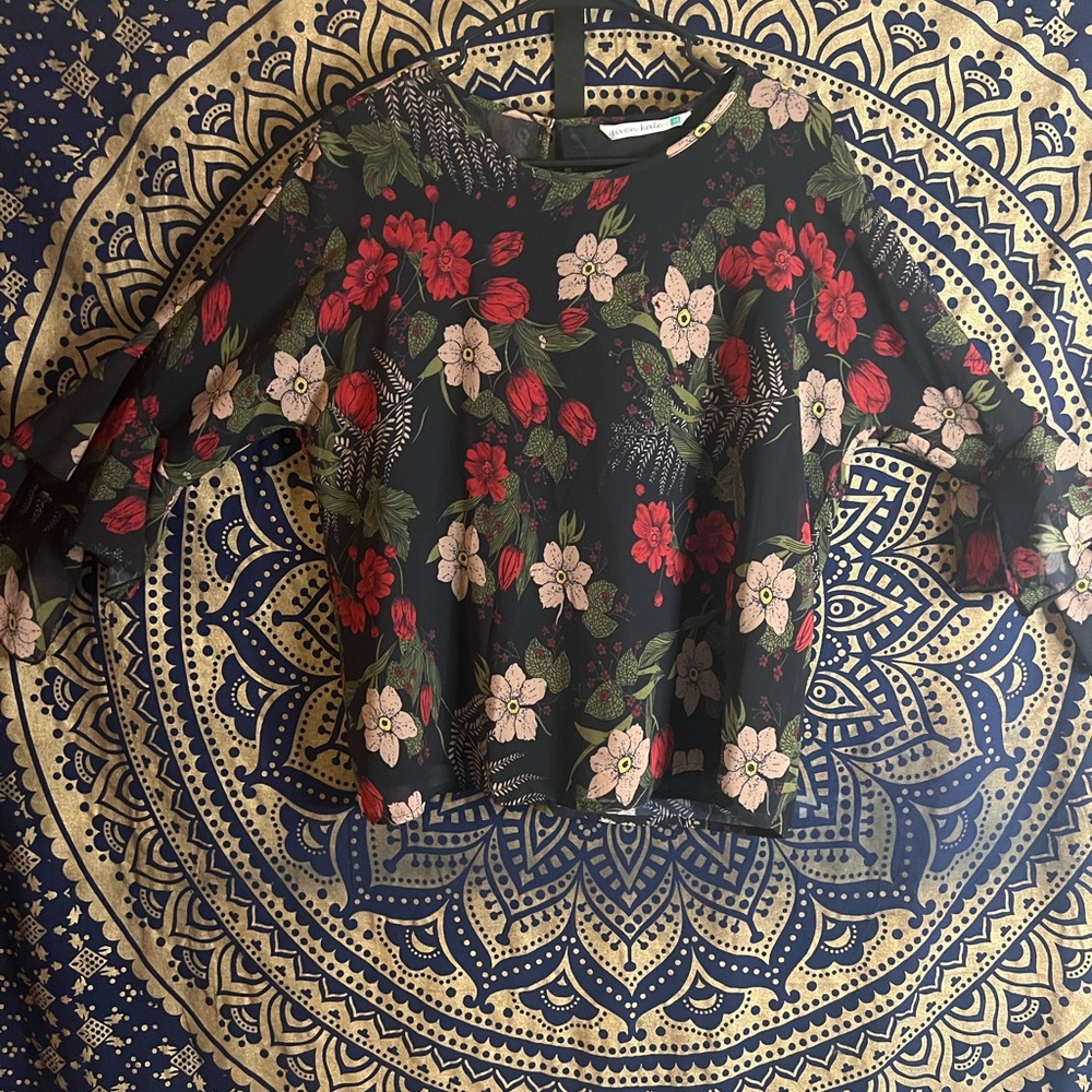 Floral Black and Red Women's Top